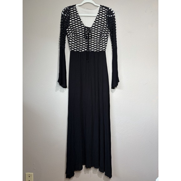 NanaMacs Dresses & Skirts - Witchy Gothic Flounce Sleeve Maxi Dress Small Black Dark Romantic Boho Festival